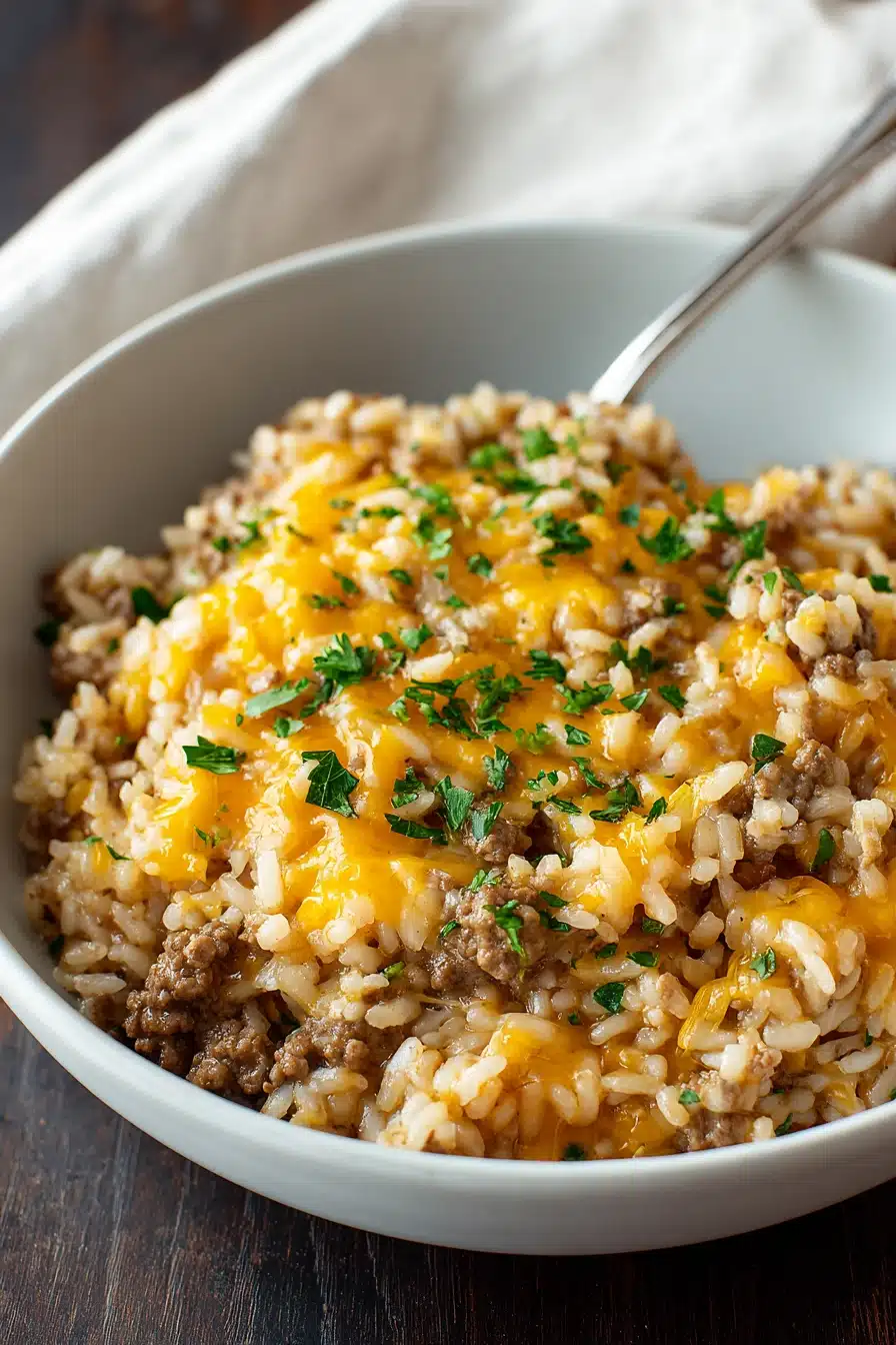 Cheesy Ground Beef and Rice Casserole – A Creamy, Cheesy Comfort Dinner
