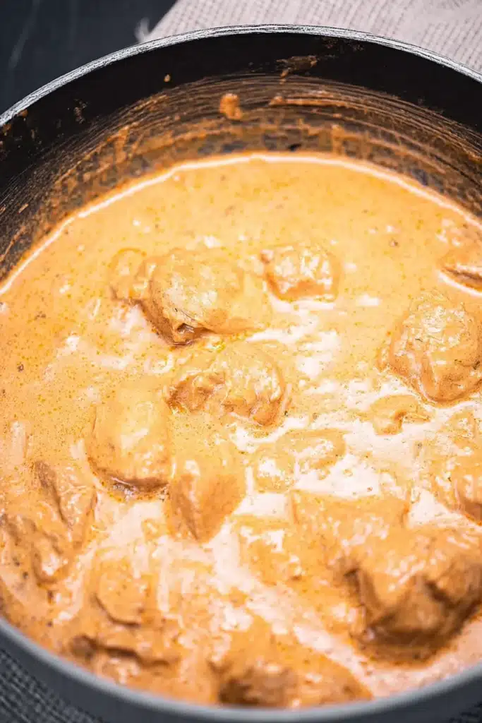 Chicken Paprikash Recipe: Creamy, Cozy, and Easy Dinner 5 Chicken Paprikash creamy sauce with tender chicken after adding sour cream