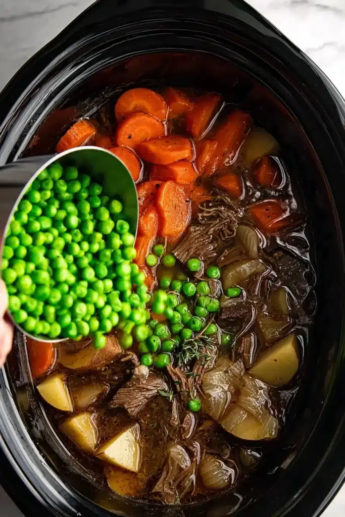 Adding peas to Crockpot beef stew in slow cooker