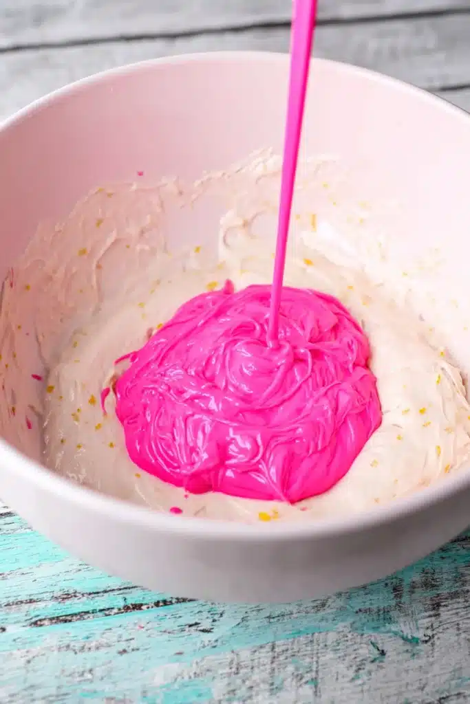 Easter Cookie Cake Dip Recipe 3 Easter Cookie Cake dip with melted pink candy added