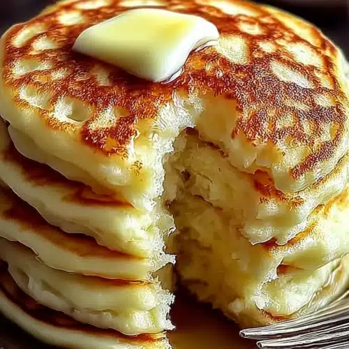 Flourless cottage cheese pancakes stacked with melting butter and fluffy texture