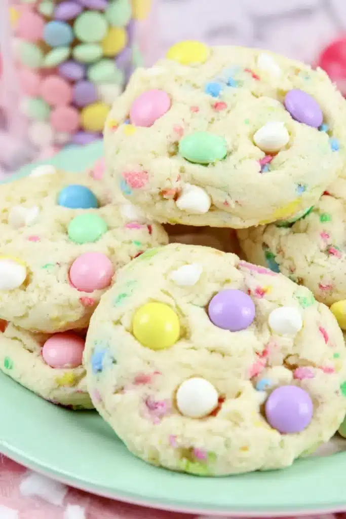 Funfetti Cake Cookies 2 Funfetti Cake Cookies with pastel candies and white chocolate chips