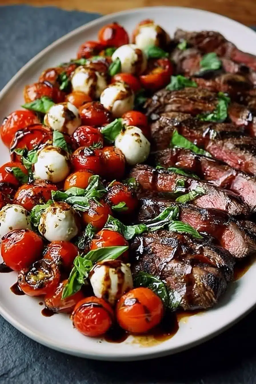 Grilled Flank Steak Caprese with Balsamic Dressing