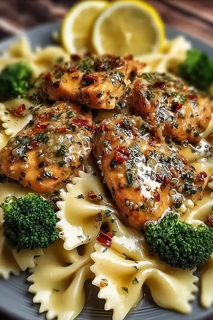 Lemon Bowtie Chicken with Broccoli 3 Lemon Bowtie Chicken with Broccoli in garlic butter sauce