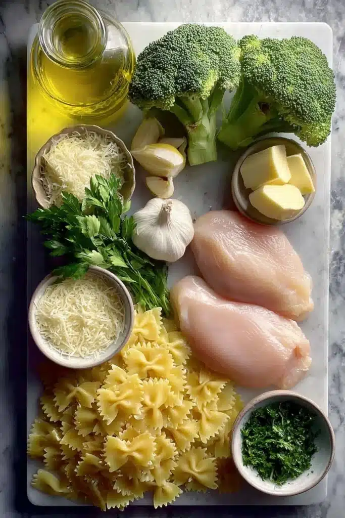 Lemon Bowtie Chicken with Broccoli 2 Raw ingredients for Lemon Bowtie Chicken with Broccoli
