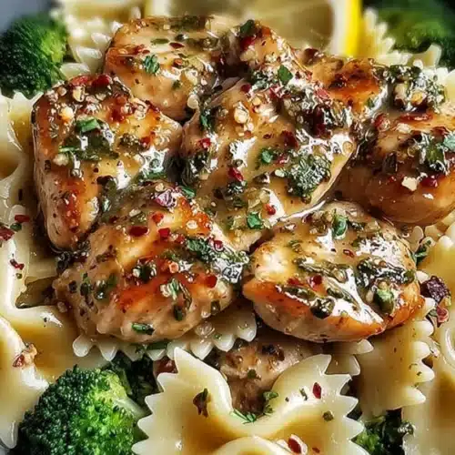 Lemon Bowtie Chicken with Broccoli 4 Lemon herb chicken with bowtie pasta and broccoli in garlic butter sauce