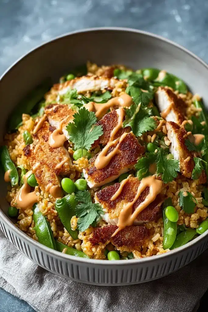 Savor Chicken Crispy Rice Salad 2 Savor Chicken Crispy Rice Salad with caramelized chicken and peanut dressing