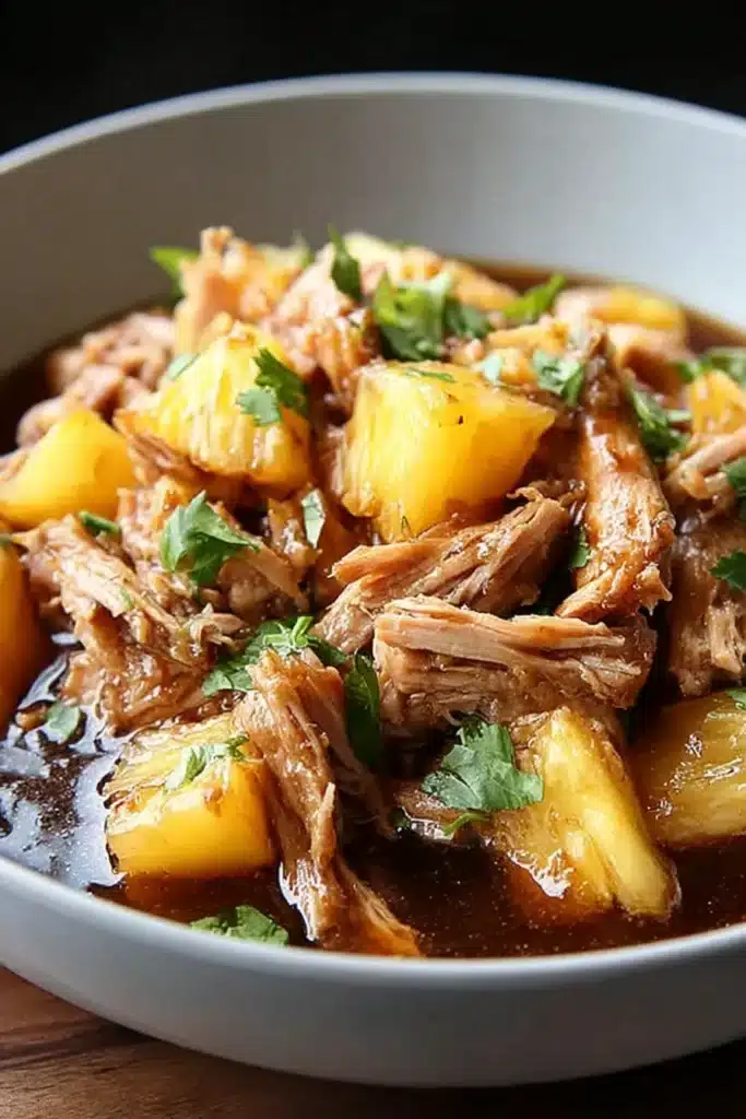 Slow Cooker Pineapple Pork 2 Slow Cooker Pineapple Pork with tender shredded pork and juicy pineapple chunks