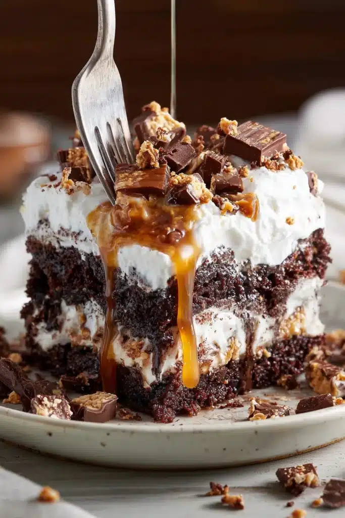 Vintage Better Than Sex Cake 3 Vintage Better Than Sex Cake slice with caramel, whipped topping, and toffee pieces