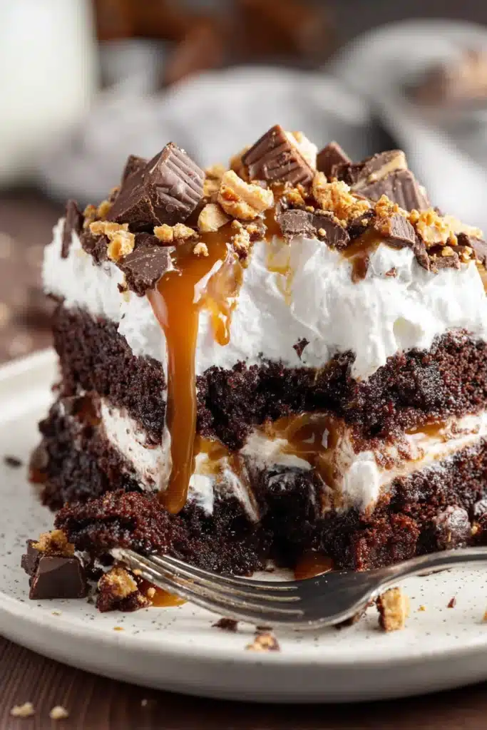 Vintage Better Than Sex Cake 1 Vintage Better Than Sex Cake slice with caramel, whipped topping, and toffee pieces