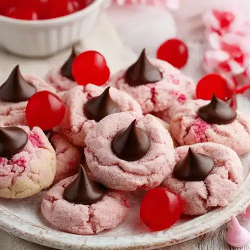 Cherry Blossom Cookies Recipe: Soft, Buttery, and Irresistible 4 Cherry blossom cookies with chocolate centers and cherries on a plate