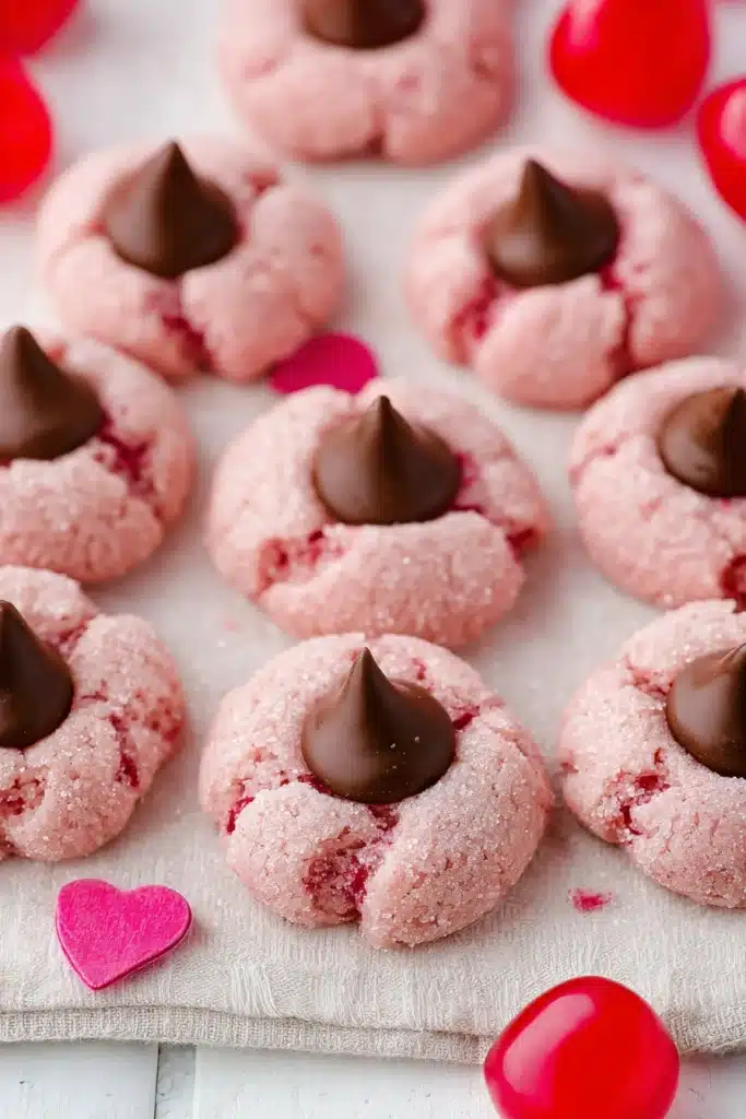 Cherry Blossom Cookies Recipe: Soft, Buttery, and Irresistible 3 Cherry blossom cookies with chocolate centers on a wooden surface
