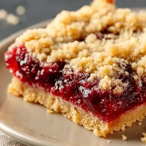 Cherry crumble bars with buttery crust and juicy cherry filling on a plate