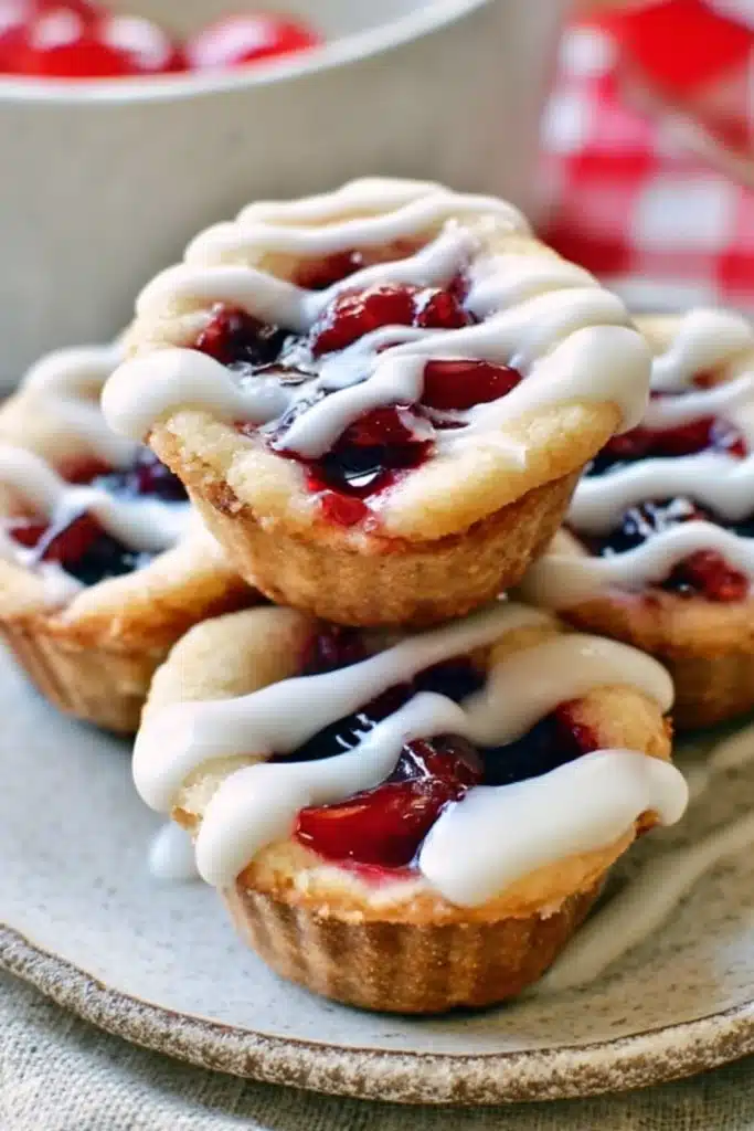 Cherry Pie Cookie Cups stacked with glaze and cherry filling