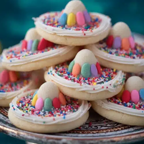 Cinco De Mayo Sombrero Cookies with sprinkles and candy tops on serving plate