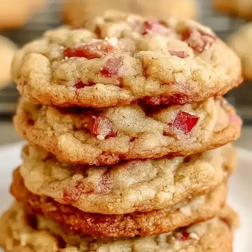 Magical Rhubarb Cookies: A Sweet, Tart, and Irresistibly Soft Treat 3 Soft and chewy rhubarb cookies with golden edges and fresh fruit pieces