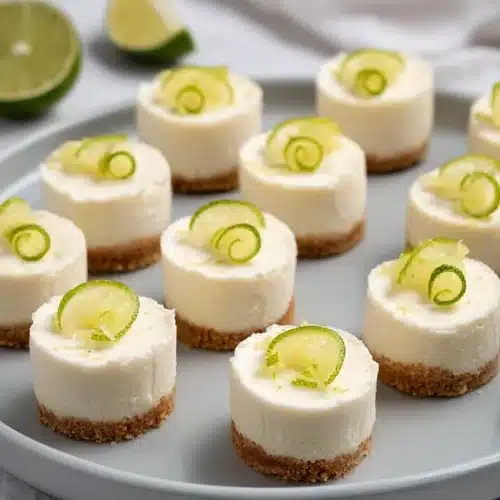 Mini Margarita Cheesecakes with lime slices on a plate
