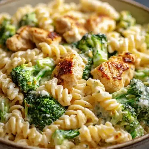Rotisserie Chicken Broccoli Pasta: Creamy, Quick, and Perfect for Busy Lunches 5 creamy rotisserie chicken broccoli pasta with cheese sauce in bowl