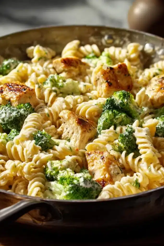 Rotisserie Chicken Broccoli Pasta: Creamy, Quick, and Perfect for Busy Lunches 4 rotisserie chicken broccoli pasta creamy skillet with chicken and broccoli