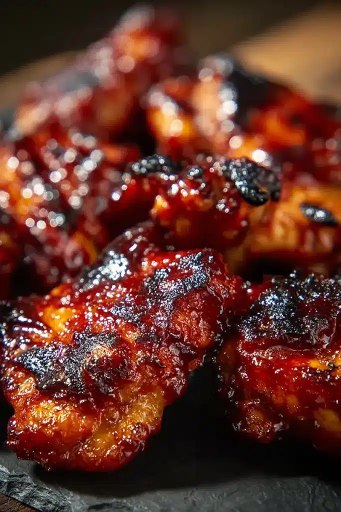Sweet Baby Ray’s Crockpot Chicken 2 Sticky barbecue chicken with glossy sauce and crispy charred edges close-up