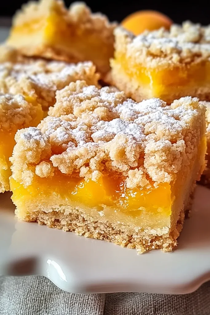Apricot Shortbread Bars with glossy jam filling and crumb topping