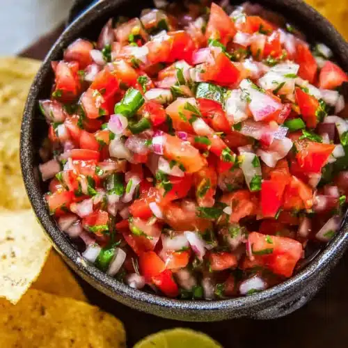 Authentic pico de gallo with fresh tomatoes onion cilantro and tortilla chips