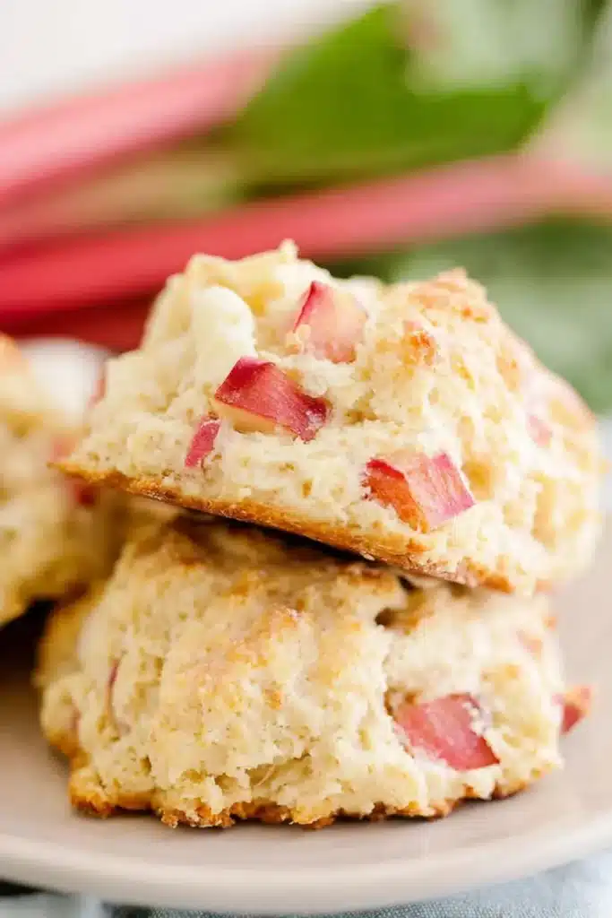 Easy rhubarb scones with soft fluffy interior and golden crust