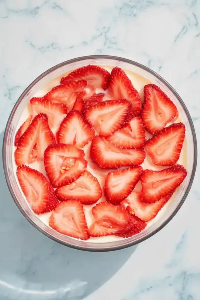 4th of July Trifle with strawberries blueberries cake and cream layers