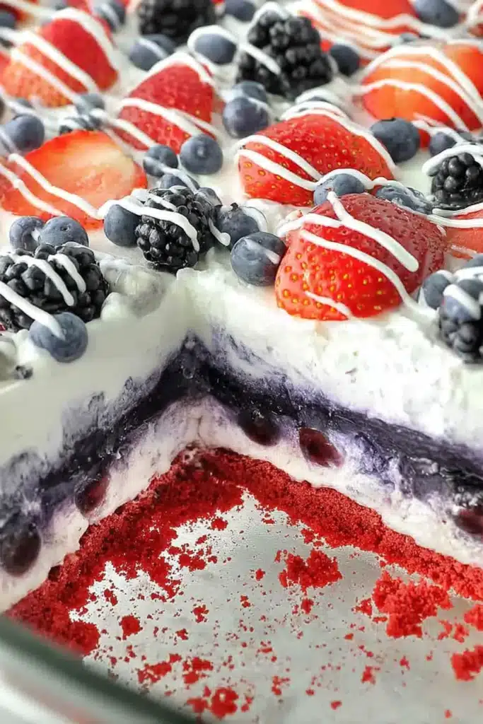 No Bake Summer Berry Lasagna 2 No Bake Summer Berry Lasagna with creamy berry layers and fresh strawberries