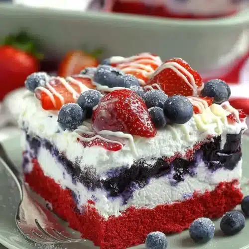 No Bake Summer Berry Lasagna 3 No Bake Summer Berry Lasagna with strawberries, blueberries, and creamy patriotic layers