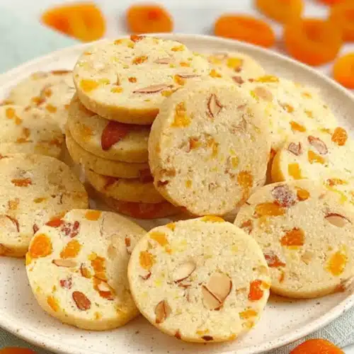 Apricot almond shortbread cookies with dried apricots and almonds