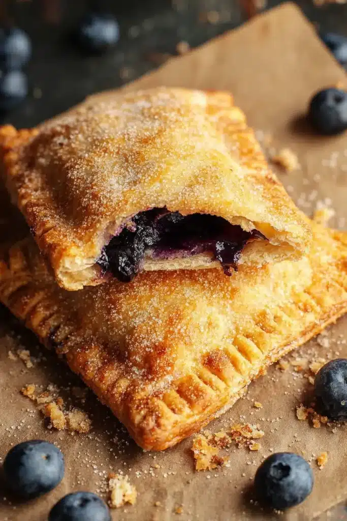 Gluten free blueberry pop tarts with flaky crust and sparkling sugar topping
