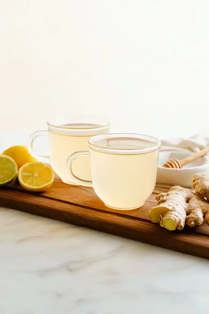 Ginger Tea Recipe for a Warm and Soothing Drink 1 Warm Ginger Tea with lemon and honey in glass mugs
