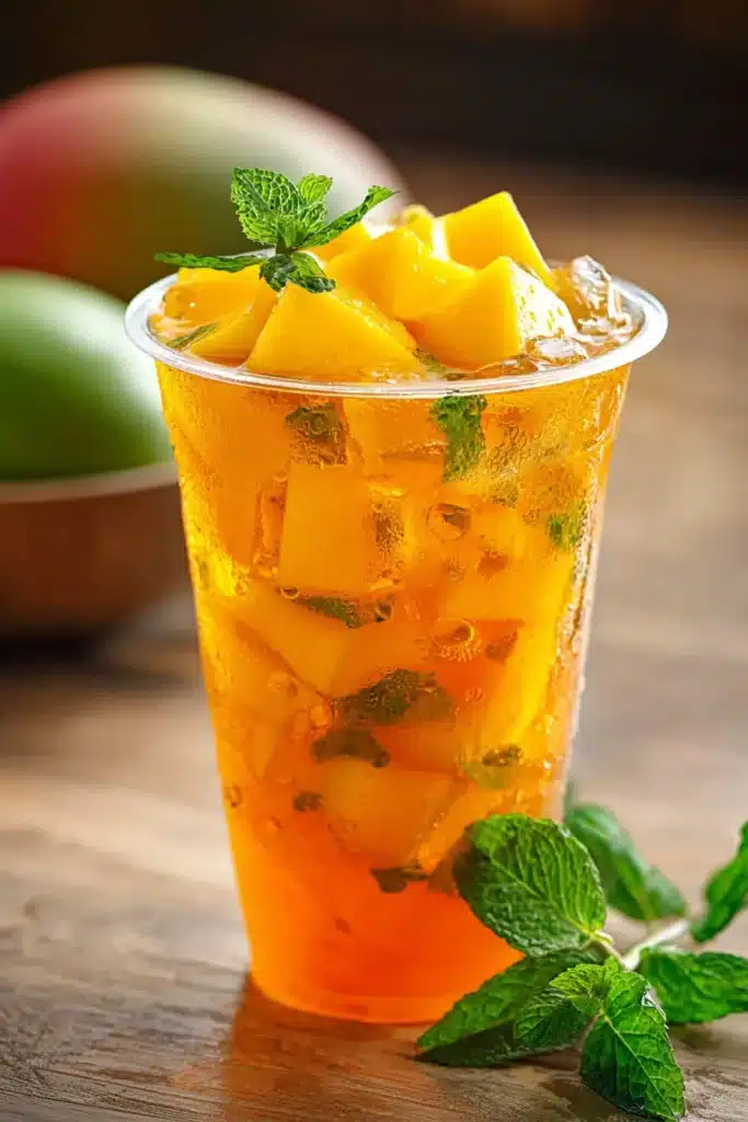 Homemade Mango Iced Tea That Tastes Fresh and Tropical 3 Homemade Mango Iced Tea with fresh mango, mint, and ice