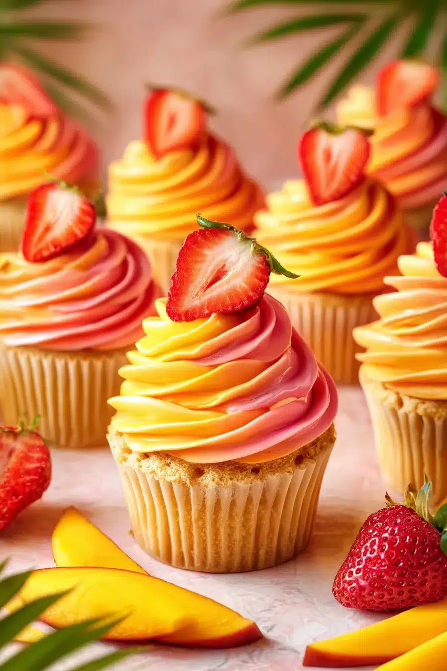 Mango Strawberry Sunset Cupcakes