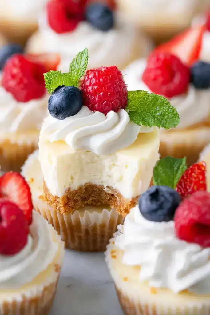Mini Cheesecake Cups 3 Mini Cheesecake Cups with creamy cheesecake center, berries, and graham cracker crust