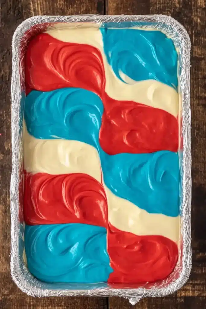 Red White and Blue Cheesecake Bars 2 Red White and Blue Cheesecake Bars batter in baking pan