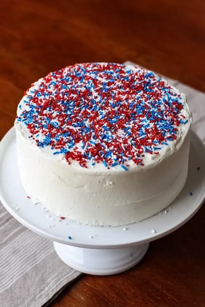 Red White and Blue Cheesecake Cake 3 Close up of Red White and Blue Cheesecake Cake layers with creamy cheesecake center