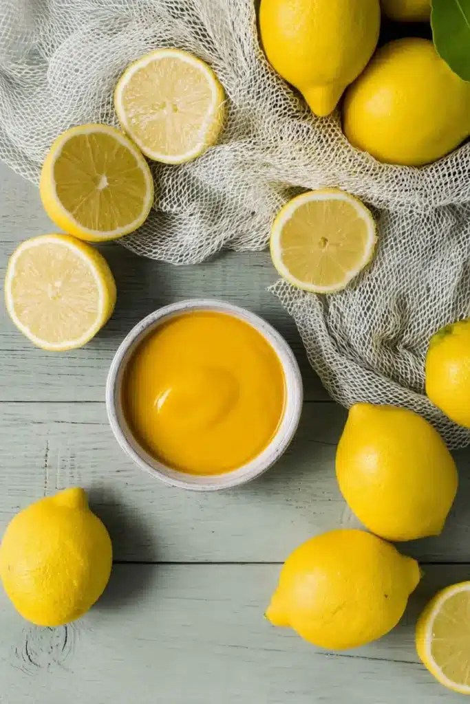 Refreshing Homemade Mango Lemonade ingredients with lemons and mango puree
