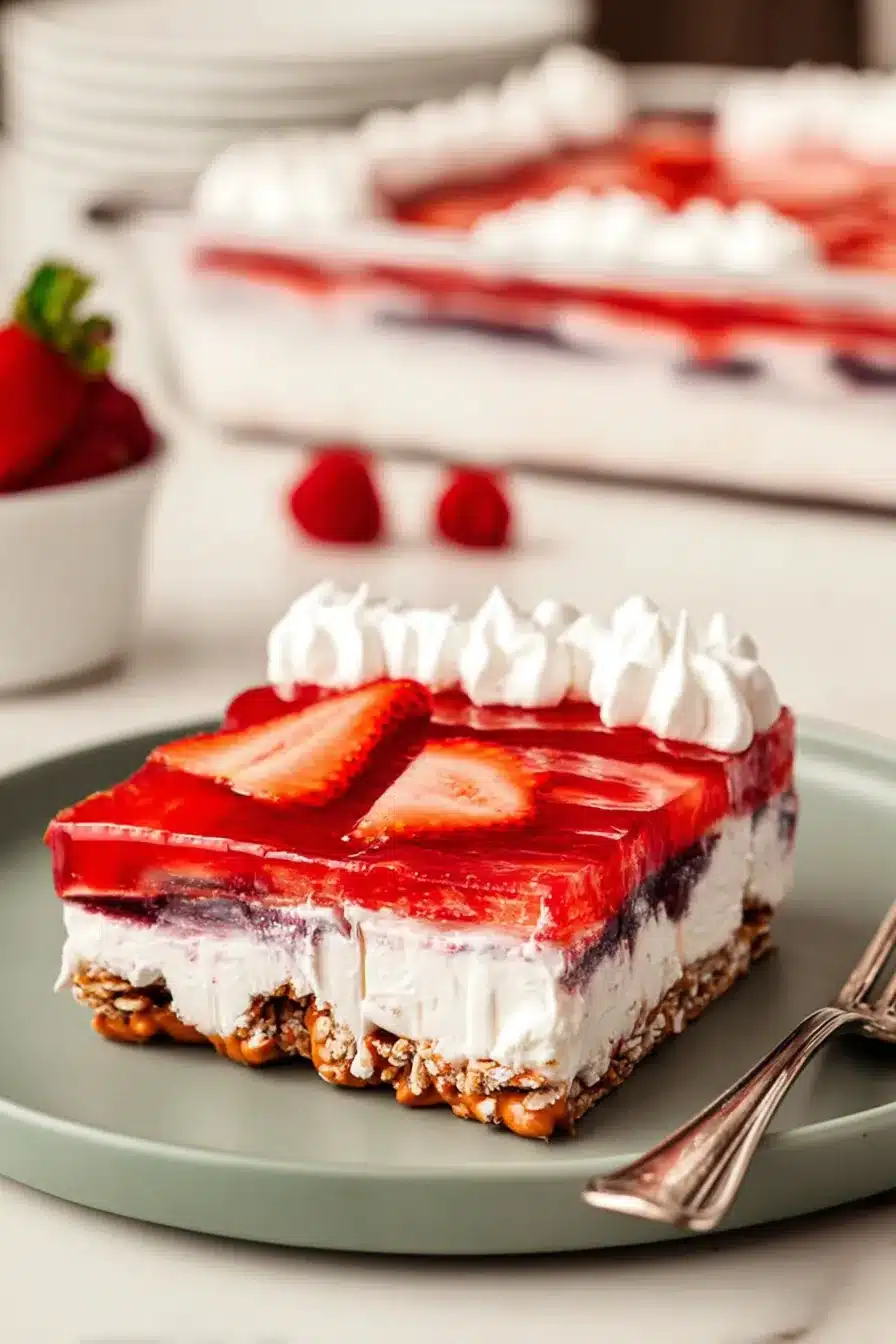 Strawberry Pretzel Jello Salad Recipe for the Perfect 4th of July Dessert
