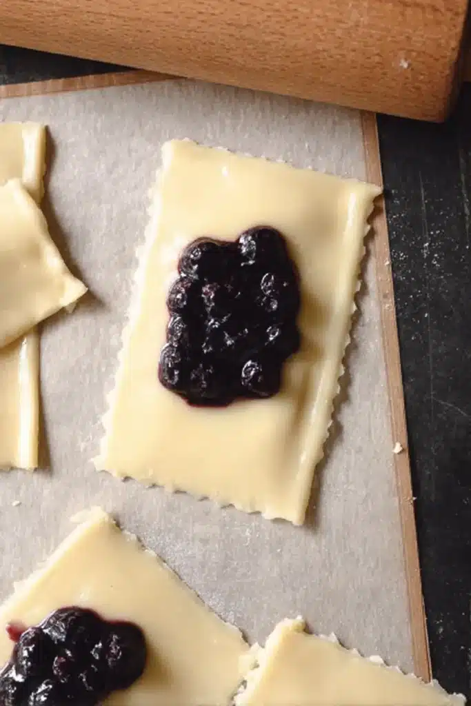 Unbaked Gluten Free Pop Tarts with coarse sugar topping on parchment paper