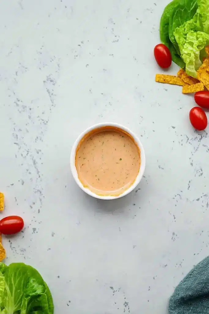 BBQ Chicken Salad BBQ ranch dressing in a small bowl