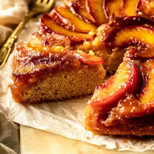 Bourbon Peach Upside Down Cake 6 Bourbon peach upside down cake with caramelized peaches and moist crumb