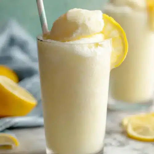Chick-fil-A Frosted Lemonade 3 Chick-fil-A Frosted Lemonade copycat in a glass with lemon garnish