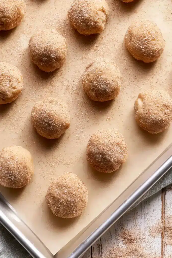 Peach Cobbler Cookies 3 Peach Bruschetta with Whipped Ricotta cookie dough balls coated in cinnamon sugar