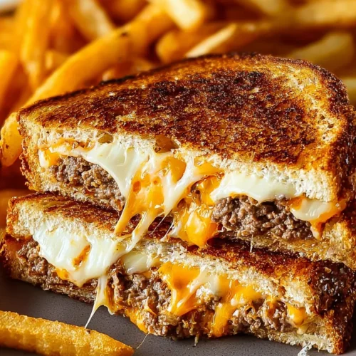 Classic Patty Melt Recipe 5 Classic Patty Melt sandwich with melted cheese and fries
