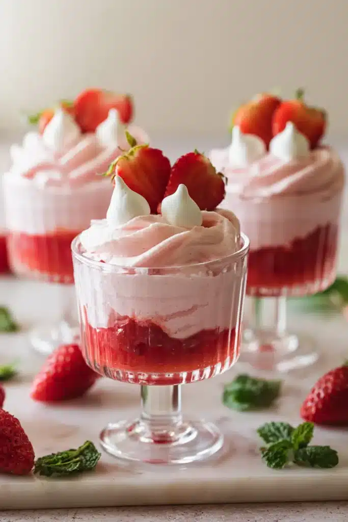 Fresh Strawberry Mousse 4 Fresh Strawberry Mousse layered with puree and strawberries