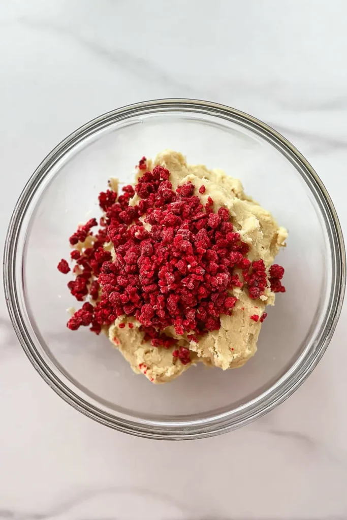 Freshly baked Lemon Raspberry Cookies with raspberry swirls and flaky sea salt