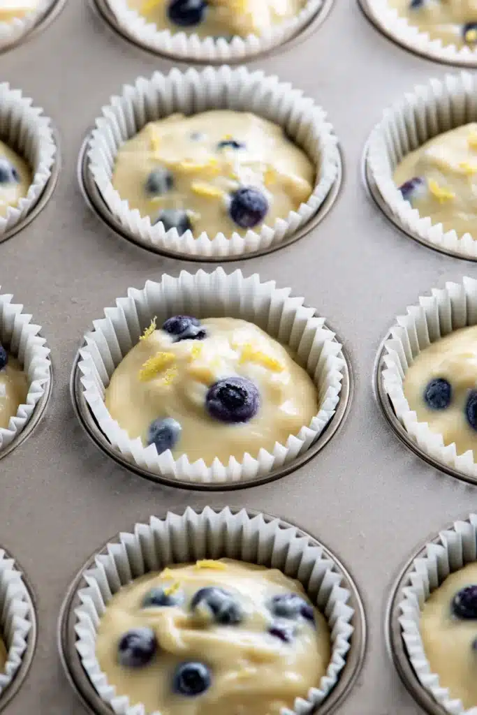 Lemon Blueberry Cupcakes 2 Lemon Blueberry Cupcakes batter in muffin liners before baking