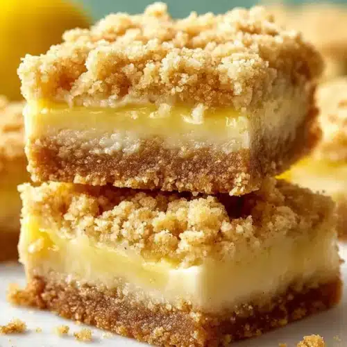 Lemon Crumb Bars 3 Stacked Lemon Crumb Bars with creamy lemon filling and buttery crumb topping